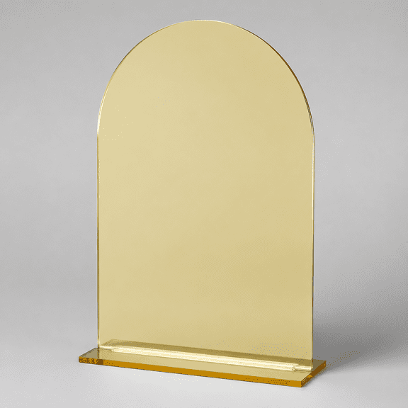 Acrylic Wedding Favors Sign with Stand- 5"x7" Gold Mirror Arched Wedding Table Sign and Base,1/8" Thick | Modern Calligraphy White Letters Arch Acrylic Favor Signs for Party Event Reception