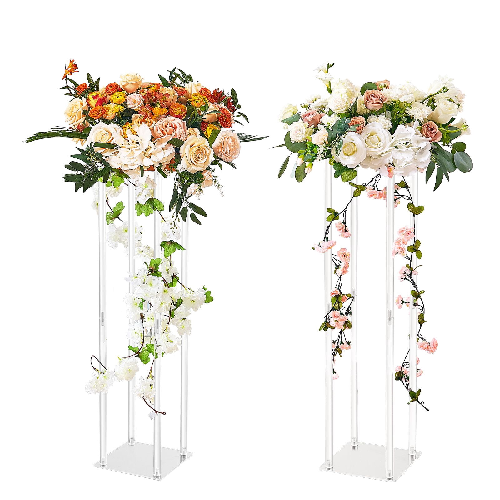 Acrylic Wedding Flower Stand Cube, Geometric Design, 33 lbs Capacity, Tool-Free Assembly, for Tabletop Background Event Decoration