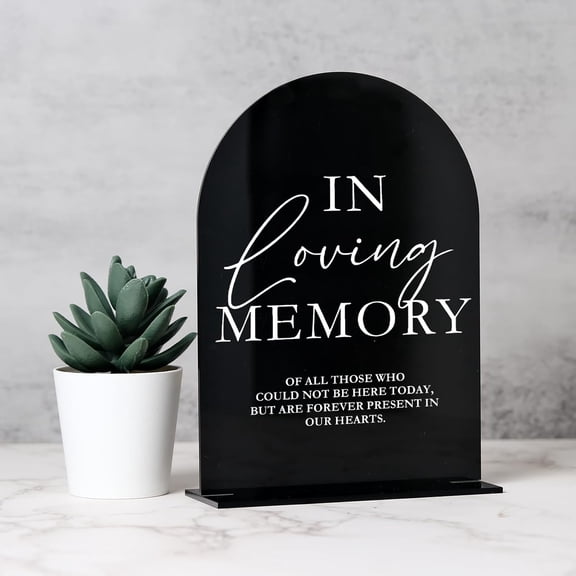 Acrylic Wedding Memory Sign with Stand- 5"x7" Black Arched Acrylic Wedding Sign and Base,1/8" Thick | Modern Calligraphy TableTop Signs for Reception & Event Party Table
