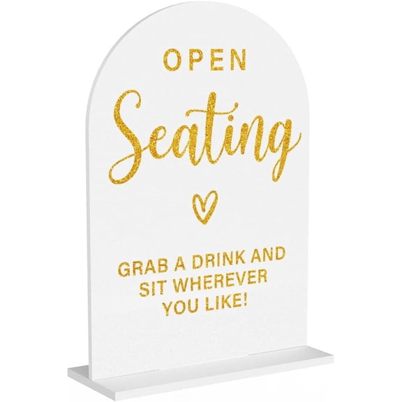 Acrylic Wedding Sign, Bridal Shower Decorations, Open Seating Sign for Ceremony, Modern Font Table Signs, Acrylic Table Top Signs for Wedding Reception and Event Party (White Gold)