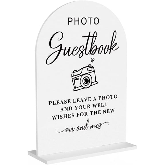 Acrylic Wedding Sign Photo Guestbook Sign for Wedding Wedding Signs for Ceremony Modern Calligraphy Arch Acrylic Table Top Sign for Wedding Reception and Event Party Table(white
