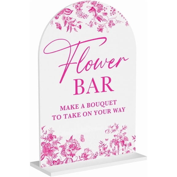 Acrylic Wedding Signs, Dusty Pink Wedding Decor, Flower Bar Desk Decor, Flower Bar Signs for Reception, Modern Calligraphy Arch Acrylic Table Top Sign for Weddings Parties Dinners (White)