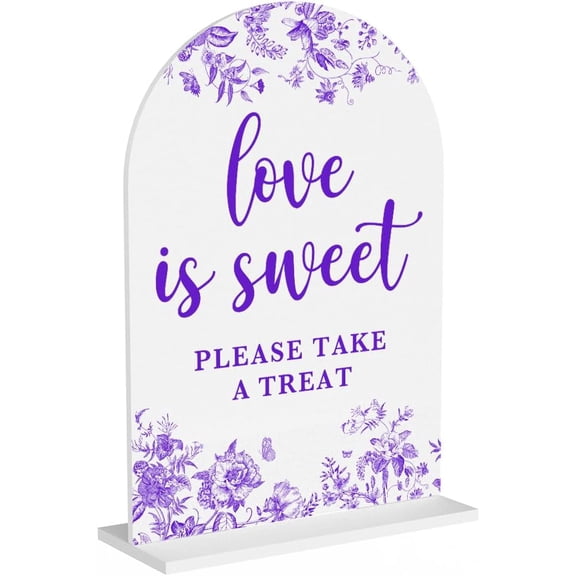 Acrylic Wedding Signs, Dusty Purple Wedding Decor, Purple Weddings Decor, Love is Sweet Signs for Reception, Modern Calligraphy Arch Acrylic Table Top Sign for Weddings Parties Dinners (White)