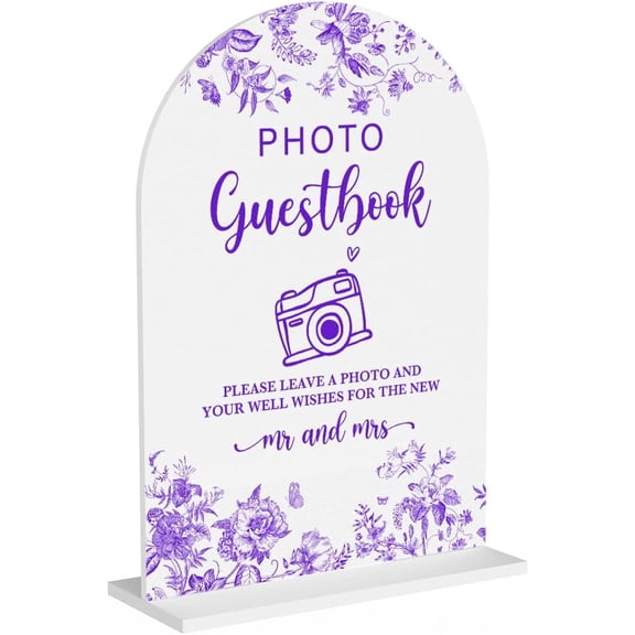 Acrylic Wedding Signs, Dusty Purple Wedding Decor, Purple Weddings Decor, Photo Guestbook Signs for Reception, Modern Calligraphy Arch Acrylic Table Top Sign for Weddings Parties Dinners