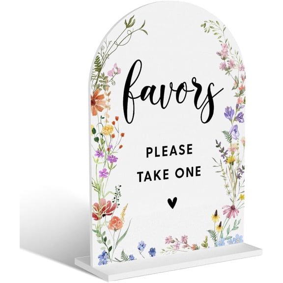 Acrylic Wedding Signs, Favors Please Take One Signs for Marriage Reception, Bridal Shower Decorations, Modern Arched Round Top Acrylic Table Top Sign with Holder for Wedding Party