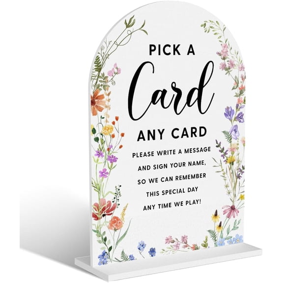 Acrylic Wedding Signs, Pick A Card Signs for Marriage Reception, Bridal Shower Decorations, Modern Arched Round Top Acrylic Table Top Sign with Holder for Wedding Party Dinner
