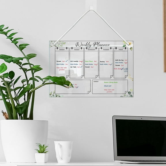 Acrylic Weekly Planner Board for Fridge - Erasable Dry Erase Message Board - Hanging Memo Note Pad with Lanyard - Reusable Schedule Organizer for Kitchen Home Office - Meal Plan Reminder List