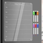 Acrylic Weekly Planner Board Meal Planner Magnetic Menu Board for Kitchen Fridge w/ 8 Markers,Clear Weekly