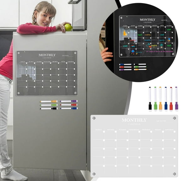 Acrylic Weekly Planner Magnetic Dry Erase Board with Pen and Stickers – Clear Reusable Memo Organizer for Kitchen, Office, Home Use