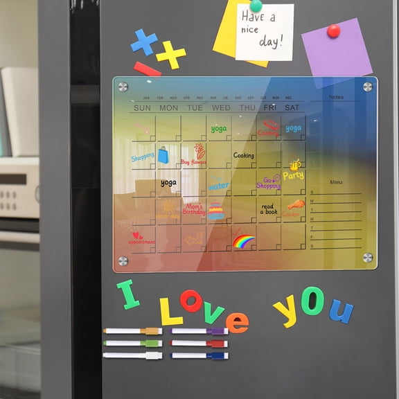 Acrylic Weekly Planner Magnetic Memo Board for Refrigerator Dry Erase Fridge Calendar with Erasable Marker Reusable Week Plan Chore Chart Kitchen Organizer