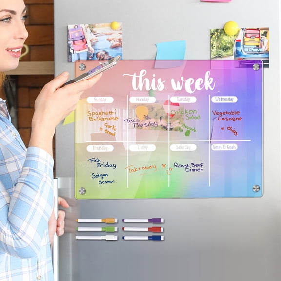 Acrylic Weekly Planner Magnetic Memo Board for Refrigerator Dry Erase Fridge Calendar with Erasable Marker Reusable Week Plan Chore Chart Kitchen Organizer