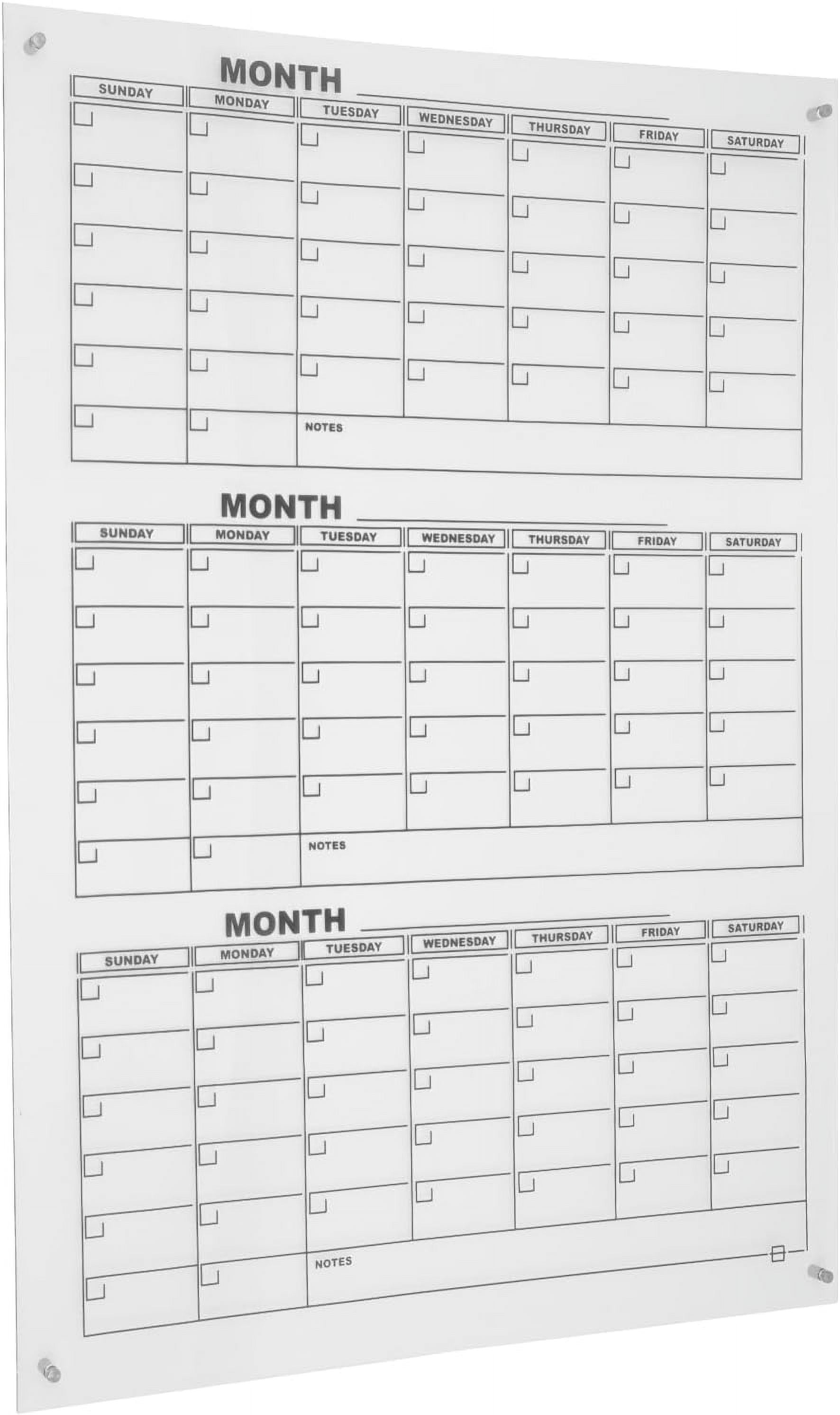 Acrylic Whiteboard Calendar Board Clear 3 Months Calendar 34