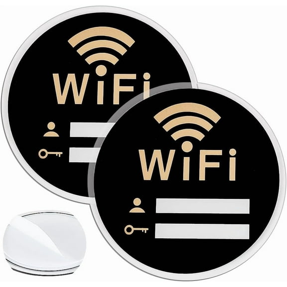 Acrylic Wifi Password Signages Wifi Sign Board for Home Public Places Round Black 100x3mm