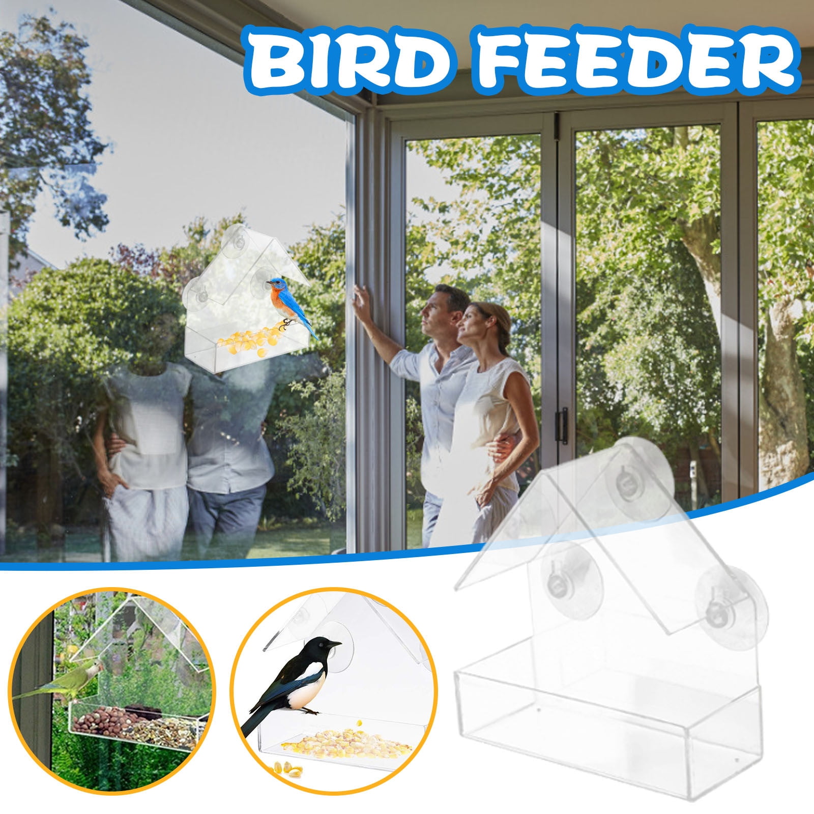 Acrylic Window Bird Feeder, Clear Large Acrylic Bird House with Strong ...