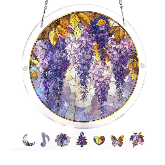 Acrylic Window Hanging – 7 Inch Suncatcher Puzzle Decor, 83 Piece Colorful Glass Style, DIY Craft for Home or Gift