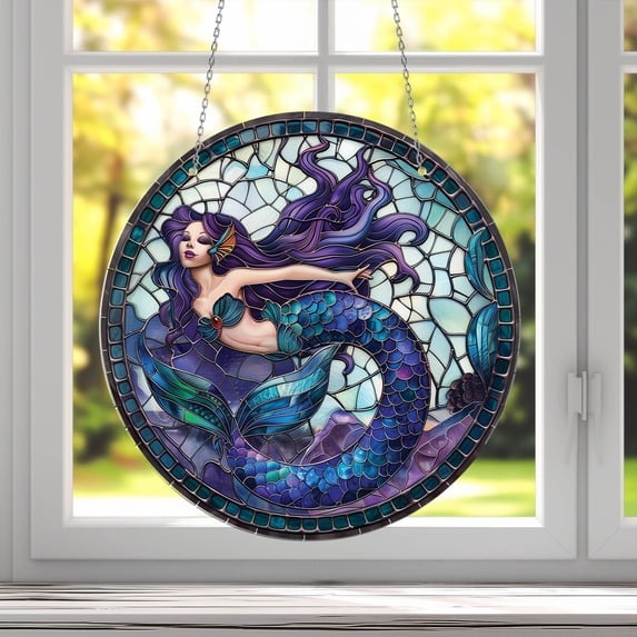 Acrylic Window Hanging, Enchanting Mermaid Stained Glass Style – Perfect Decor for Ocean and Fantasy Lovers, Home Decor