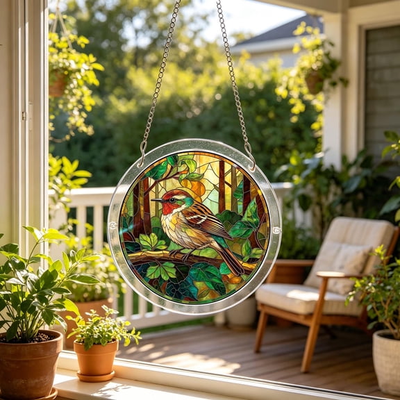 Acrylic Window Hanging Puzzle, Stained Glass Style DIY Suncatcher, Decorative Bird Design Wall Art, Light Catcher Ornament for Home Garden 7.9 Inch