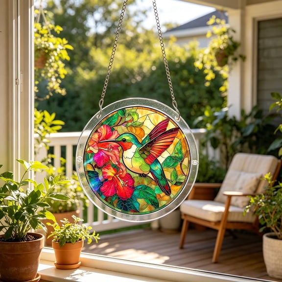 Acrylic Window Hanging Puzzle, Stained Glass Style DIY Suncatcher, Decorative Bird Design Wall Art, Light Catcher Ornament for Home Garden 7.9 Inch