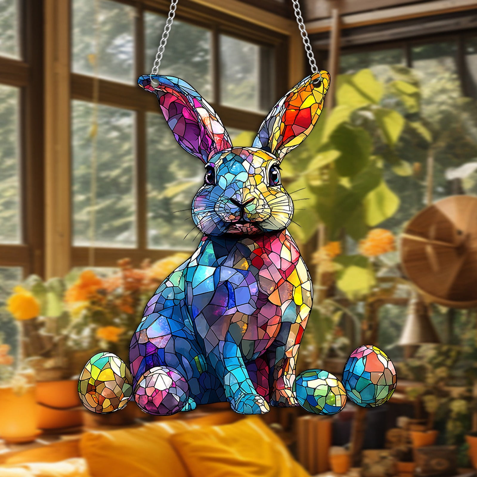 Acrylic Window Pendant, 7.87*7.24 In Colored Rabbits,Easter Suncatchers ...