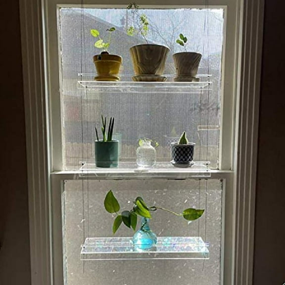 Acrylic Window Plant Shelves Clear Hanging Floating Wall Shelf Flower Pot Rack