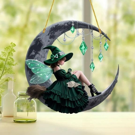 Acrylic Witch Pendant, Hanging Window Ornament, Colorful Sparkling Diamond Decor, Durable Detailed Halloween Decoration