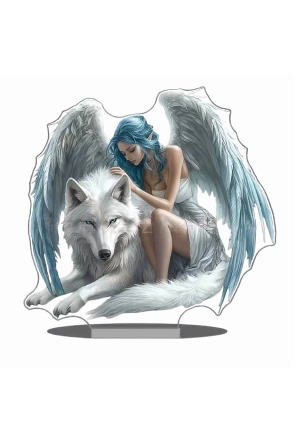 Acrylic Wolf Desktop Ornament - Modern 2D Border Art Decor for Home & Office, Flat Display, Gift Idea for Wildlife & Art Enthusiasts color