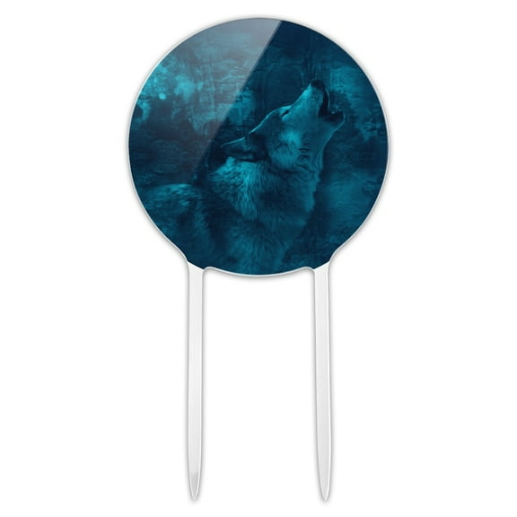 Acrylic Wolf Howl Howling Blue Moon Wolves Cake Topper Party Decoration for Wedding Anniversary Birthday Graduation