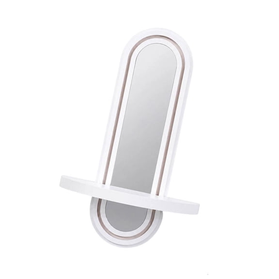 Acrylic Wood Wall Shelf with Oval Reflective Panel, Front Shelf Storage and White Fluted Frame for Daily Wall Use