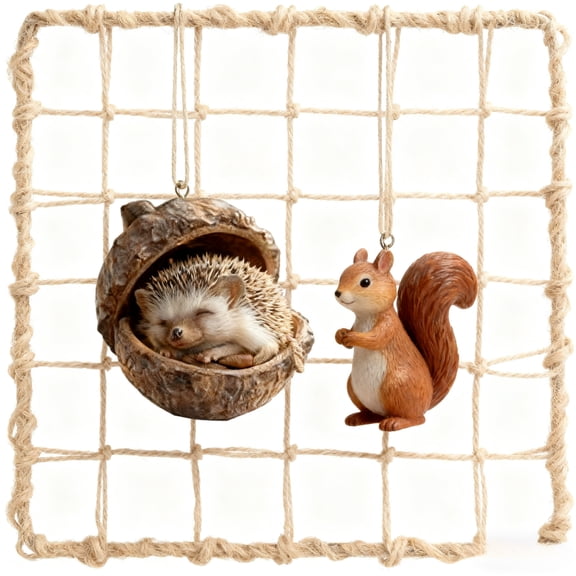 Acrylic Woodland Animal Acorn Ornament Cozy Forest Christmas Pine Cone Figurine 2026 Enhanced 3D Resin Structure Hanging Accent Home Party Warm Festive Natural Atmosphere UKHBMC | Hedgehog