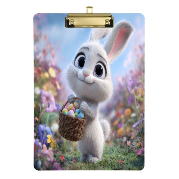 Acrylic Writing Board Gold 12.5*9 Inch Clipboards Transparent Acrylic Material Suitable For Office Classroom Teachers Fashion Bloggers Stationery Enthusiasts Cute Easter White Rabbit