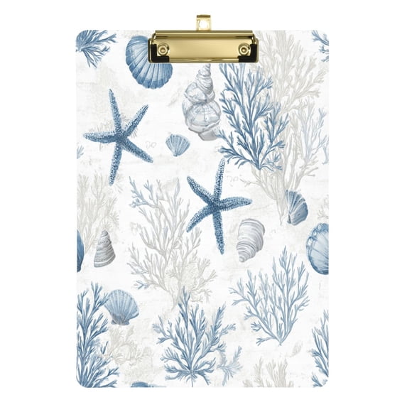 Acrylic Writing Board Gold 12.5*9 Inch Clipboards Transparent Acrylic Material Suitable For Office Classroom Teachers Fashion Bloggers Stationery Enthusiasts Beautiful Blue Starfish