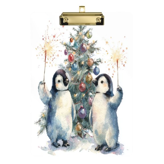 Acrylic Writing Board Gold 12.5*9 Inch Clipboards Transparent Acrylic Material Suitable For Office Classroom Teachers Fashion Bloggers Stationery Enthusiasts Cartoon Christmas Penguins