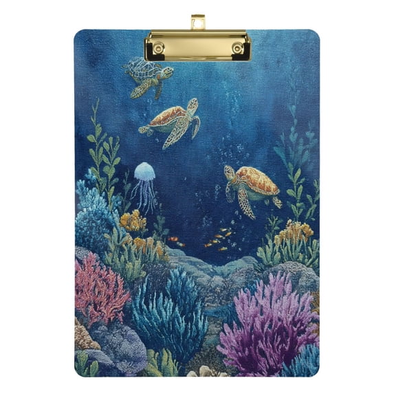Acrylic Writing Board Gold 12.5*9 Inch Clipboards Transparent Acrylic Material Suitable For Office Classroom Teachers Fashion Bloggers Stationery Enthusiasts Coral Reef Turtle