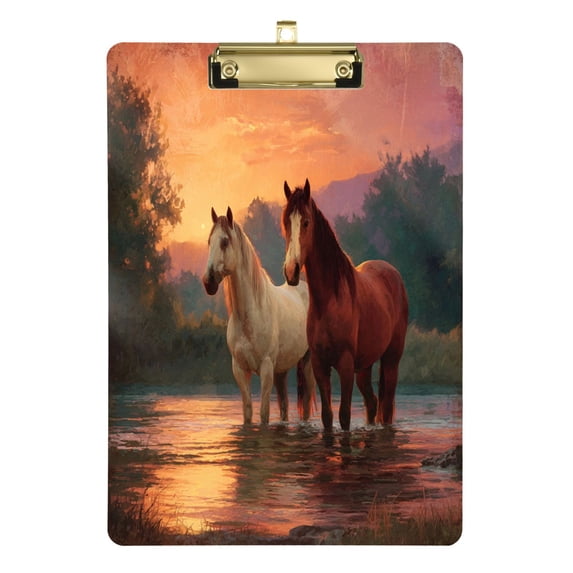 Acrylic Writing Board Gold 12.5*9 Inch Clipboards Transparent Acrylic Material Suitable For Office Classroom Teachers Fashion Bloggers Stationery Enthusiasts Sun and The Horses