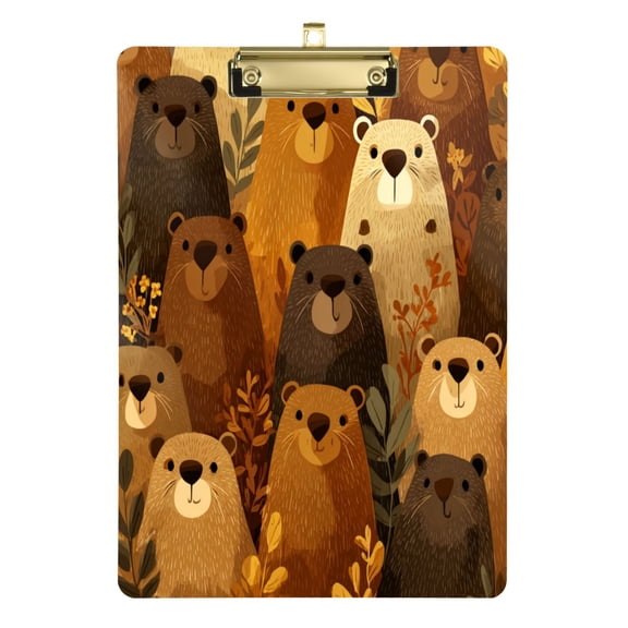 Acrylic Writing Board Gold 12.5*9 Inch Clipboards Transparent Acrylic Material Suitable For Office Classroom Teachers Fashion Bloggers Stationery Enthusiasts Cartoon Beaver Group