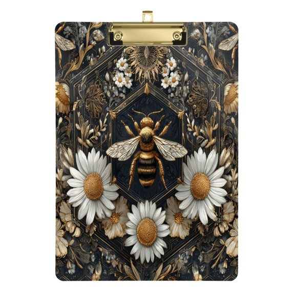 Acrylic Writing Board Gold 12.5*9 Inch Clipboards Transparent Acrylic Material Suitable For Office Classroom Teachers Fashion Bloggers Stationery Enthusiasts Honeycomb with Bees