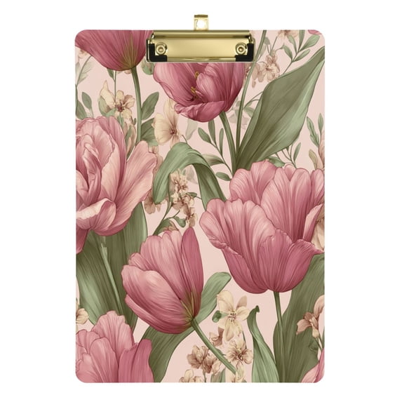 Acrylic Writing Board Gold 12.5*9 Inch Clipboards Transparent Acrylic Material Suitable For Office Classroom Teachers Fashion Bloggers Stationery Enthusiasts Tulips Beautiful