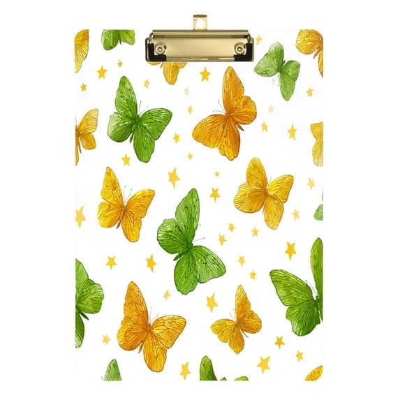 Acrylic Writing Board Gold 12.5*9 Inch Clipboards Transparent Acrylic Material Suitable For Office Classroom Teachers Fashion Bloggers Stationery Enthusiasts Yellow and Green Butterflies