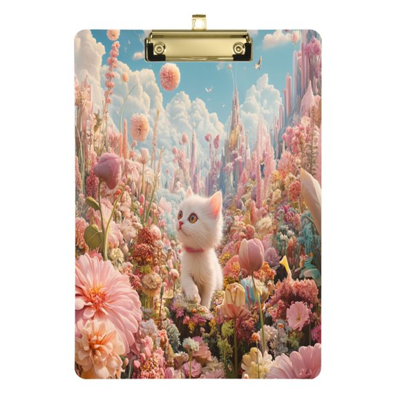 Acrylic Writing Board Gold12.5*9 Inch Clipboards Transparent Acrylic Material Suitable For Office Classroom Teachers Fashion Bloggers Stationery Enthusiasts Flower World Cat