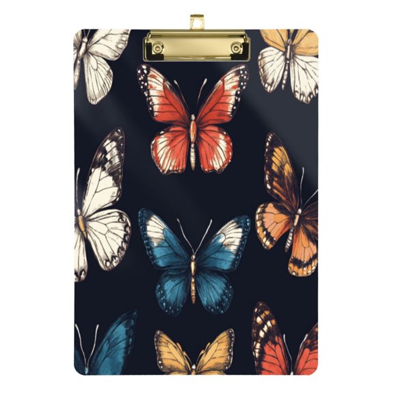 Acrylic Writing Board Gold12.5*9 Inch Clipboards Transparent Acrylic Material Suitable For Office Classroom Teachers Fashion Bloggers Stationery Enthusiasts Colorful Beautiful Butterflies