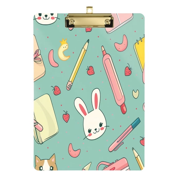 Acrylic Writing Board Gold12.5*9 Inch Clipboards Transparent Acrylic Material Suitable For Office Classroom Teachers Fashion Bloggers Stationery Enthusiasts Rabbit Pencil