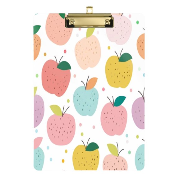 Acrylic Writing Board Gold12.5*9 Inch Clipboards Transparent Acrylic Material Suitable For Office Classroom Teachers Fashion Bloggers Stationery Enthusiasts Color Apple Cartoon1