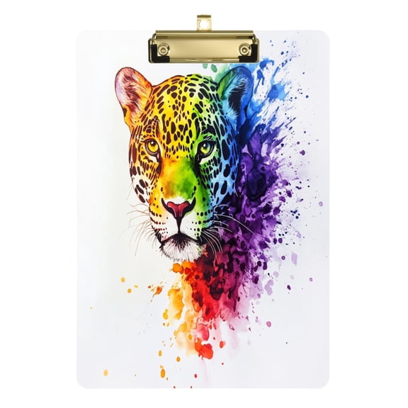 Acrylic Writing Board Gold12.5*9 Inch Clipboards Transparent Acrylic Material Suitable For Office Classroom Teachers Fashion Bloggers Stationery Enthusiasts Rainbow Leopard Pattern