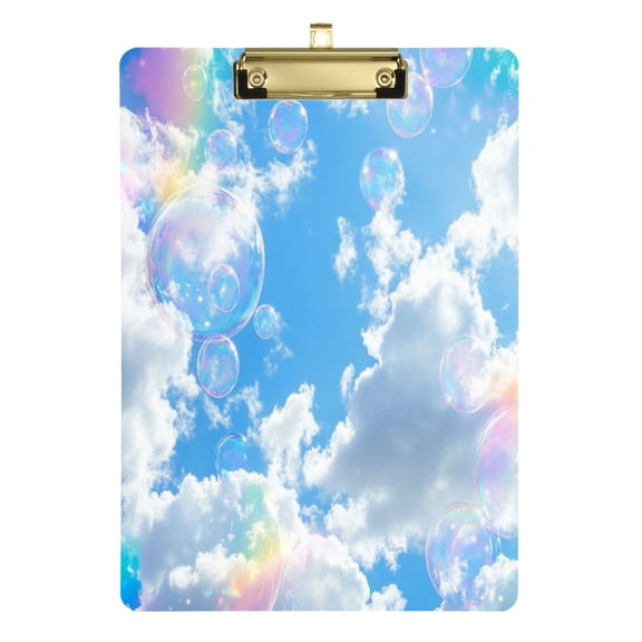 Acrylic Writing Board Gold12.5*9 Inch Clipboards Transparent Acrylic Material Suitable For Office Classroom Teachers Fashion Bloggers Stationery Enthusiasts Blue Sky Colorful Bubbles