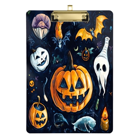 Acrylic Writing Board Gold12.5*9 Inch Clipboards Transparent Acrylic Material Suitable For Office Classroom Teachers Fashion Bloggers Stationery Enthusiasts Scary Pumpkin Cartoon