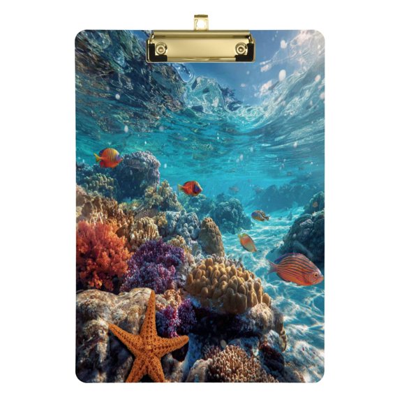 Acrylic Writing Board Silver 12.5*9 Inch Clipboards Transparent Acrylic Material Suitable For Office Classroom Teachers Fashion Bloggers Stationery Enthusiasts Coral Reef