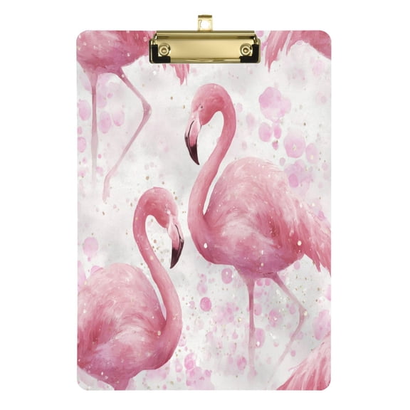 Acrylic Writing Board Silver 12.5*9 Inch Clipboards Transparent Acrylic Material Suitable For Office Classroom Teachers Fashion Bloggers Stationery Enthusiasts Two Pink Flamingos