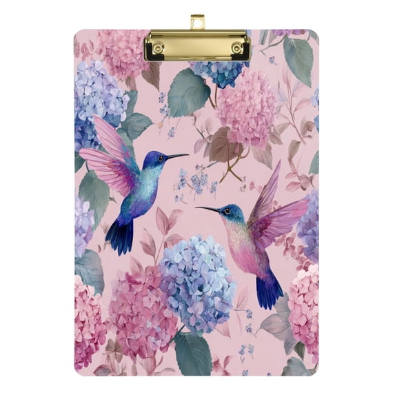 Acrylic Writing Board Silver 12.5*9 Inch Clipboards Transparent Acrylic Material Suitable For Office Classroom Teachers Fashion Bloggers Stationery Enthusiasts Two Beautiful Hummingbirds