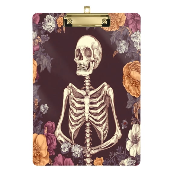 Acrylic Writing Board Silver12.5*9 Inch Clipboards Transparent Acrylic Material Suitable For Office Classroom Teachers Fashion Bloggers Stationery Enthusiasts Halloween Skull Flower