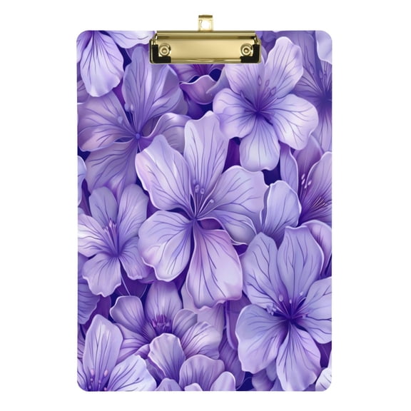 Acrylic Writing Board Silver12.5*9 Inch Clipboards Transparent Acrylic Material Suitable For Office Classroom Teachers Fashion Bloggers Stationery Enthusiasts Light Purple Flowers